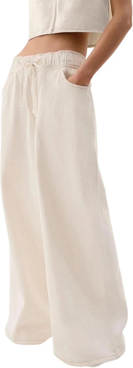 Джинсы свободные, High Waist, белый