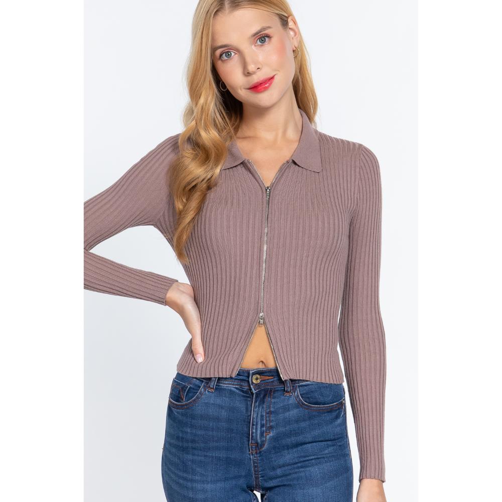 

Свитер с зазубренным воротником и застежкой-молнией FASHNZFAB, цвет dusk mauve