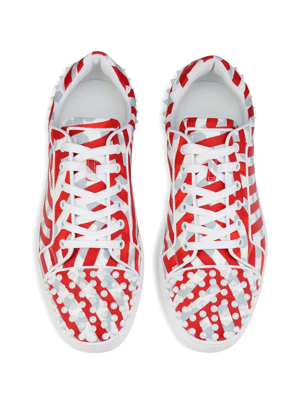 Кроссовки в полоску, украшенные заклепками Christian Louboutin, красный — фото 4