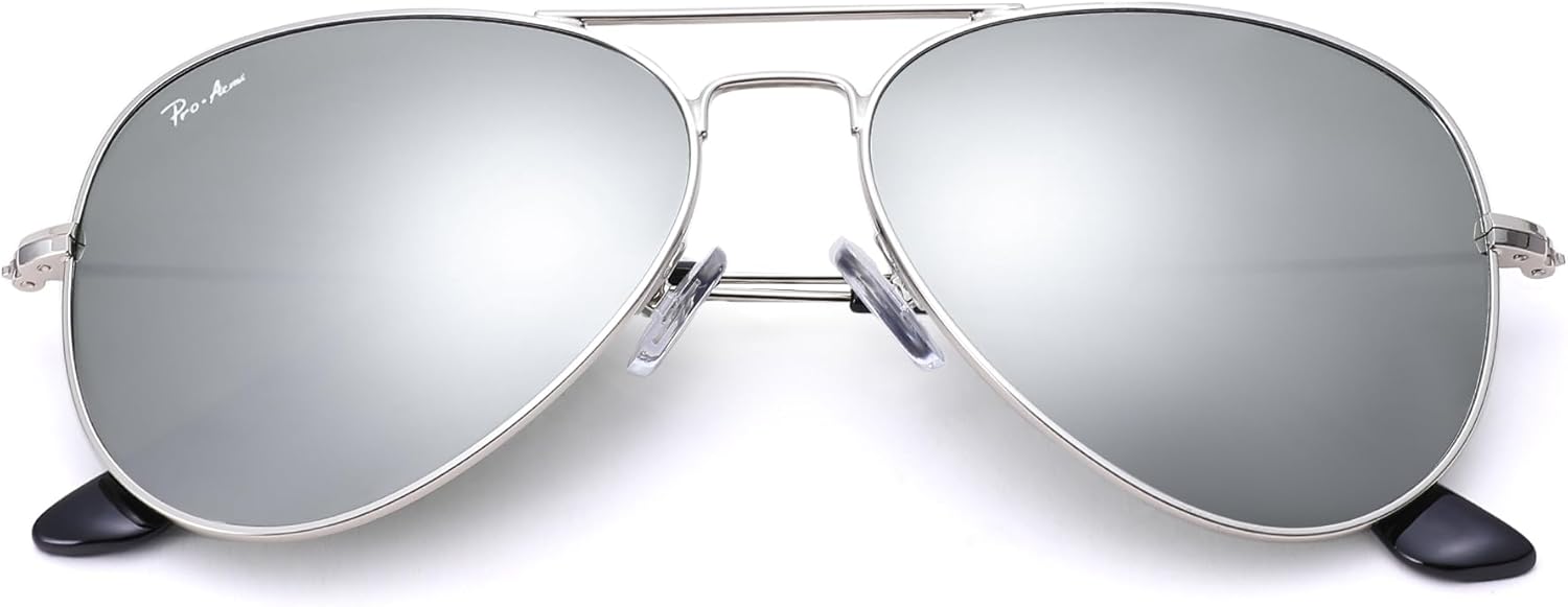 

Солнцезащитные очки Pro Acme Classic Aviator для женщин и мужчин, линзы из стекла, металлическая оправа, защита от УФ-излучения UV400, очки для водителя, A50 Silver Mirrored/Glass/Non Polarized