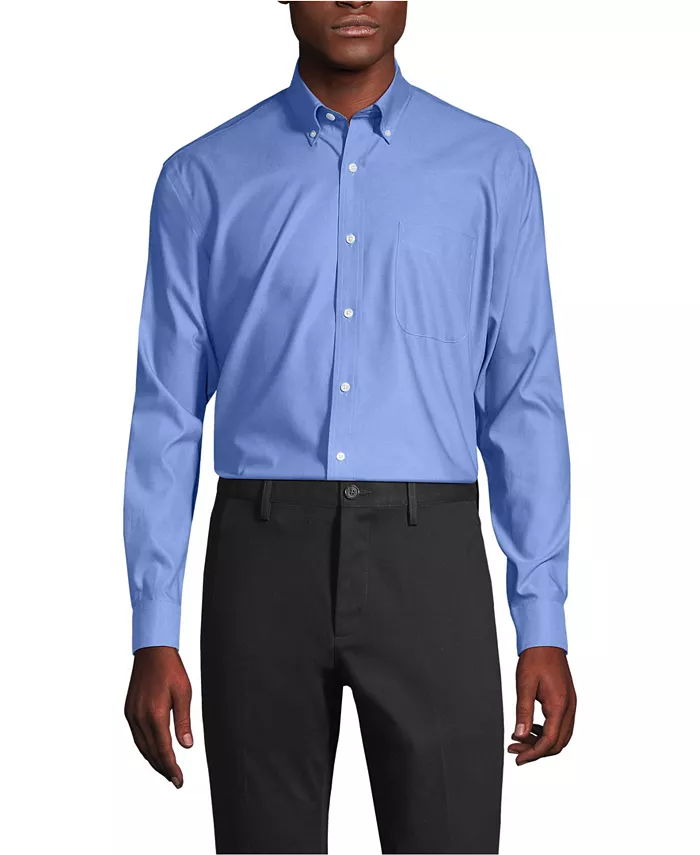 

Рубашка мужская Big & Tall Traditional Fit, классический крой, без глажки, из пима-хлопка, с воротником на пуговицах Lands' End, синий