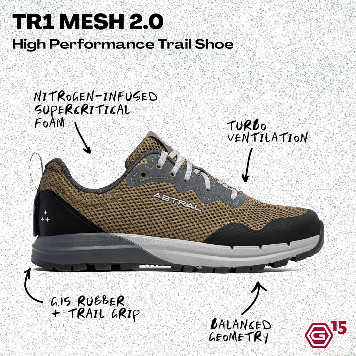 Кроссовки для походов Astral TR1 Mesh 2.0 - мужские и женские, легкие, дышащие, для троп и воды, для пеших походов и рюкзачного туризма, оливковый — фото 4