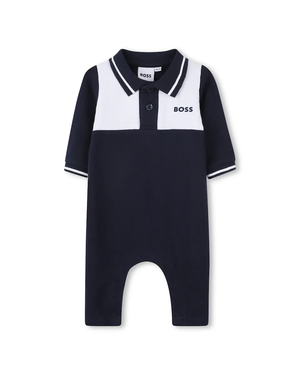 

Детский комбинезон с длинными рукавами и воротником поло BOSS Kidswear, темно-синий