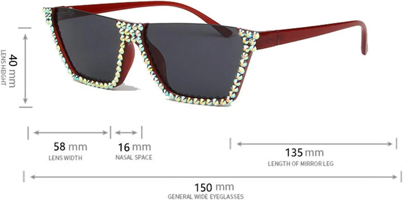 

Willochra Модные женские квадратные солнцезащитные очки с бриллиантами, модные очки в полуободковой оправе с блестящими стразами для вечеринок, 2pcs-red&yellow