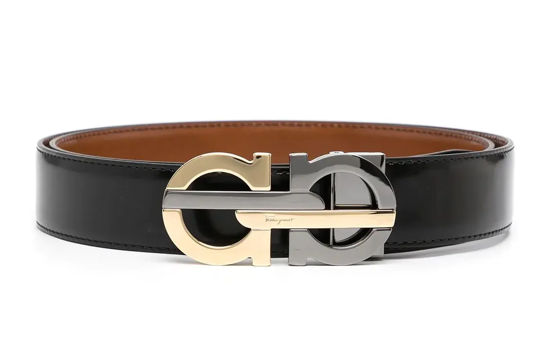 

Ремень мужской кожаный с гладкой пряжкой и вырезанным логотипом FERRAGAMO Carved Logo Smooth Buckle черный ширина 3,5 см