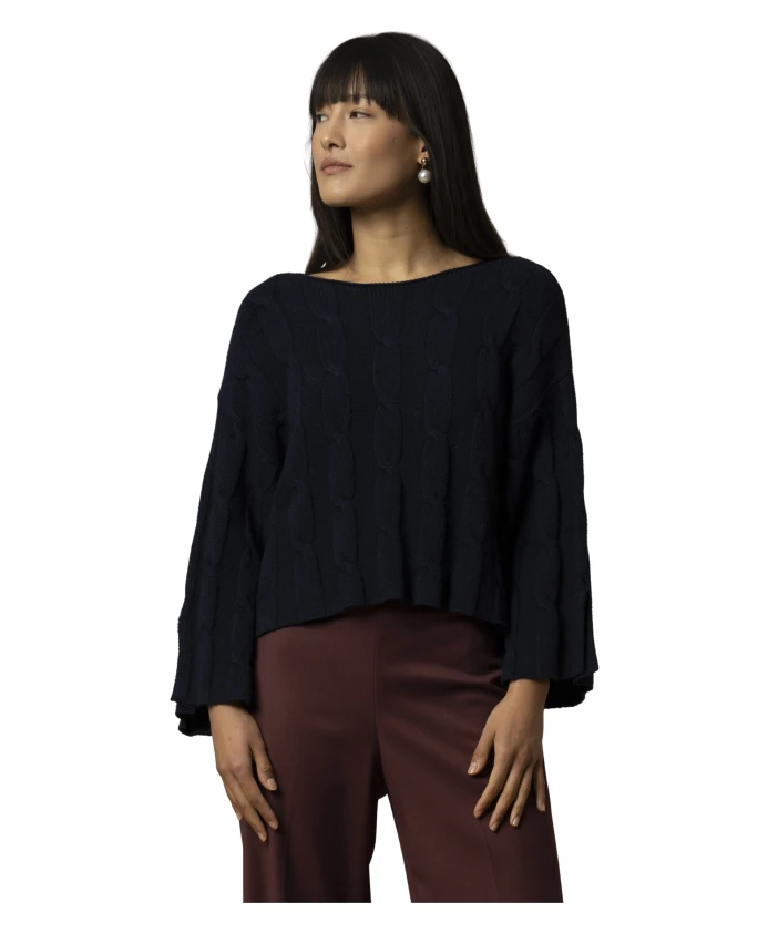 

Ребристый короткий пуловер с расклешенной талией Kocca, синий