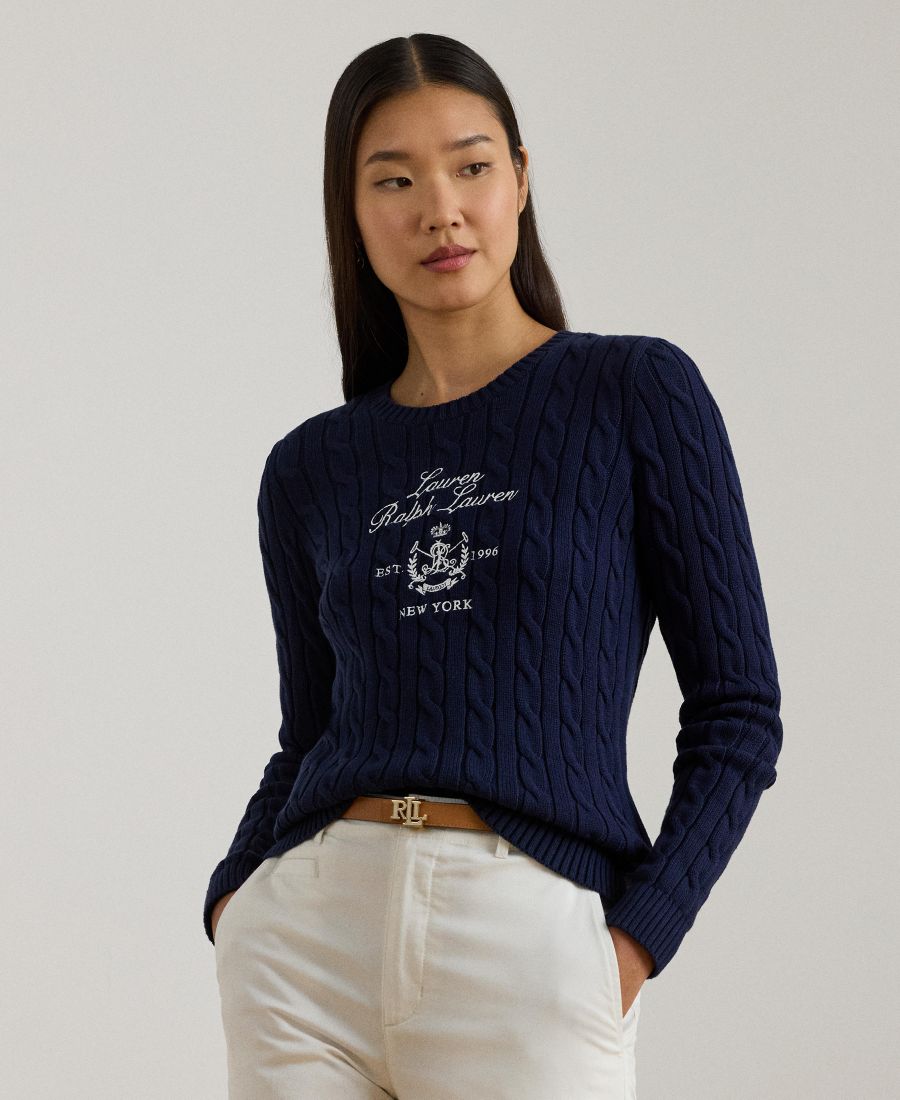 

Женский свитер крупной вязки с вышитым гербом Lauren Ralph Lauren, Refined Navy