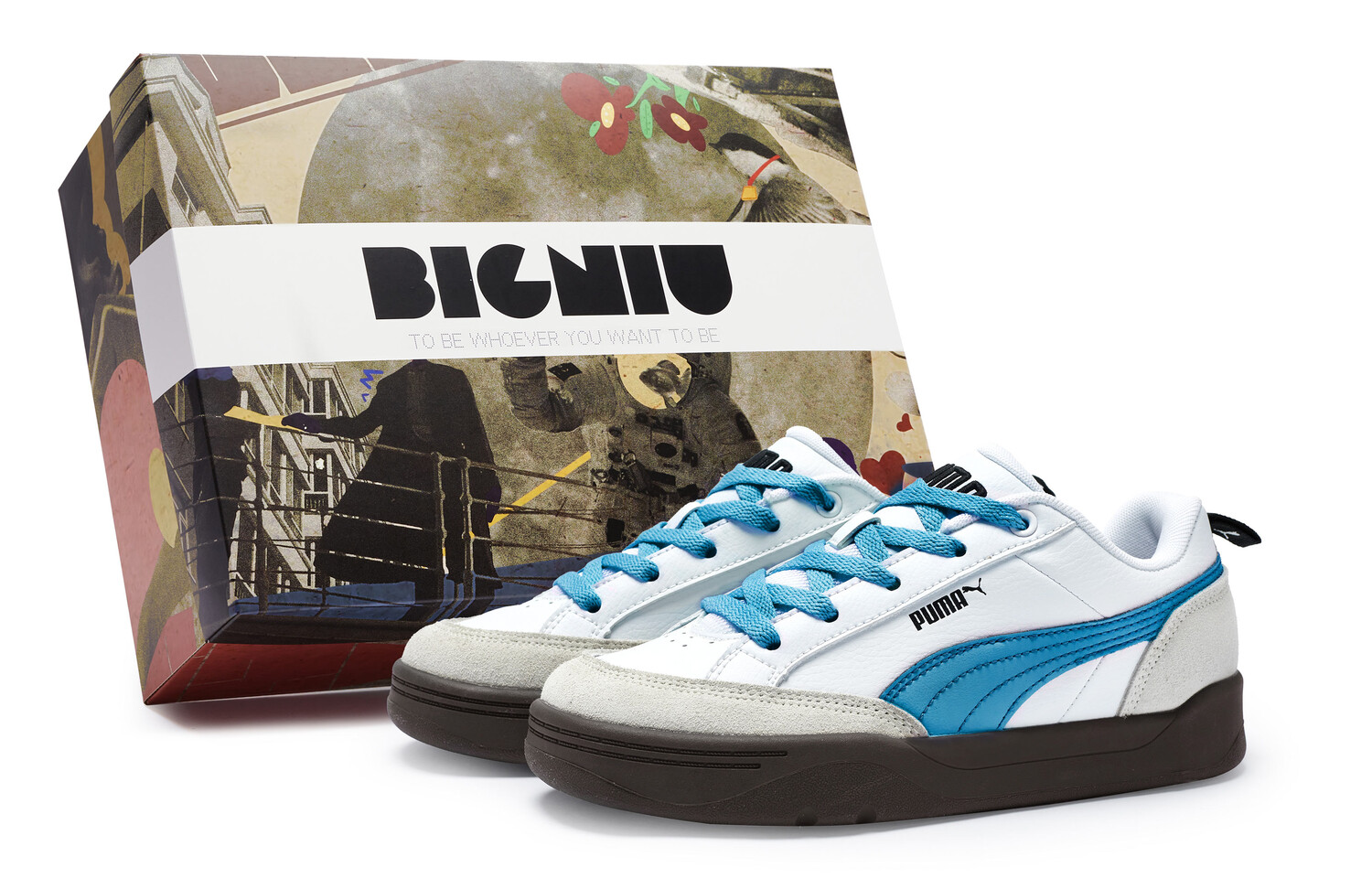 

Кроссовки Puma Park Lifestyle Skateboarding Shoes Unisex Low-top Grey/Lake Blue/White, белый/голубой
