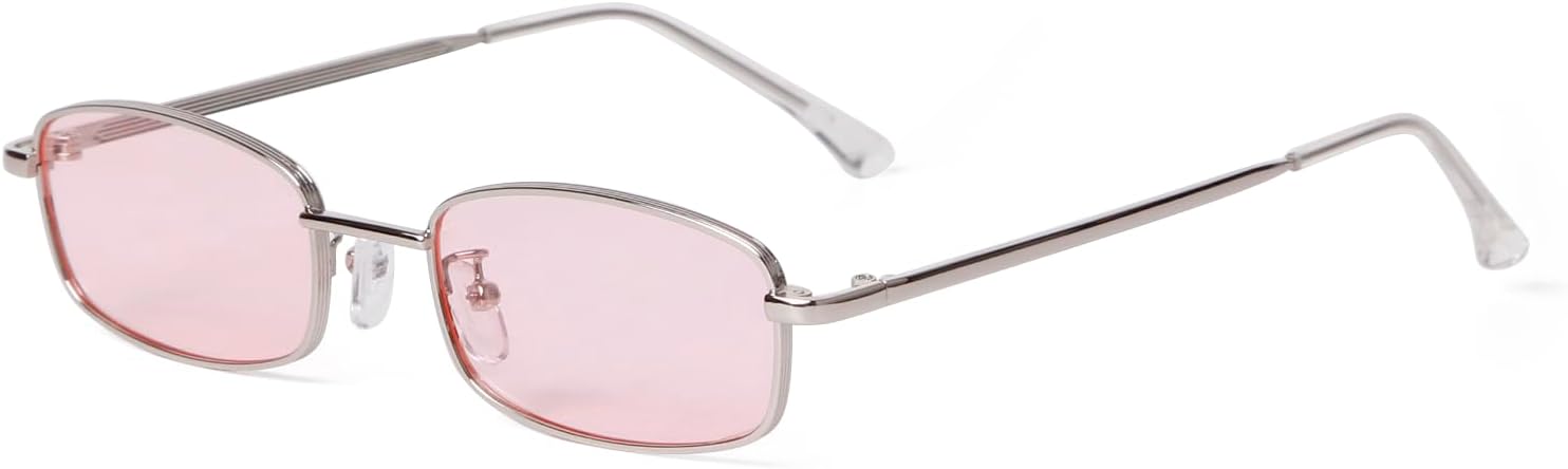 

ADE WU Модные прямоугольные солнцезащитные очки для женщин и мужчин в стиле ретро, ​​маленькие, в стиле 2000-х, узкие, прямоугольные, 90-е, стильные, унисекс, Silver/Pink