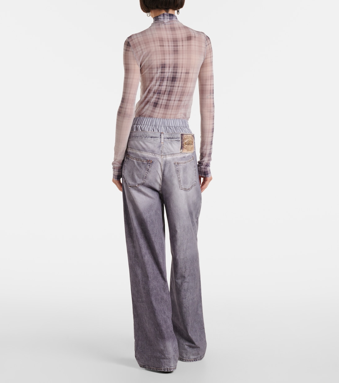 Широкие брюки из хлопкового поплина с принтом Acne Studios, серый — фото 3