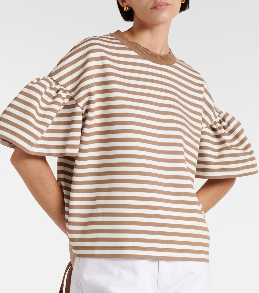 Футболка из полосатого джерси Peirak Max Mara, Cammello Bianco — фото 4