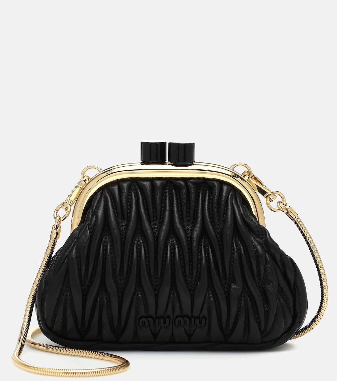 

Кожаный клатч Miu Belle Mini с эффектом матрасного стежка Miu Miu, черный