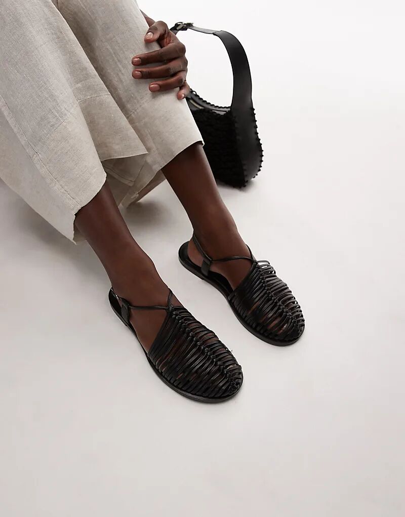 Туфли Topshop Aidan из кожи с плетеными шнурками, черного цвета