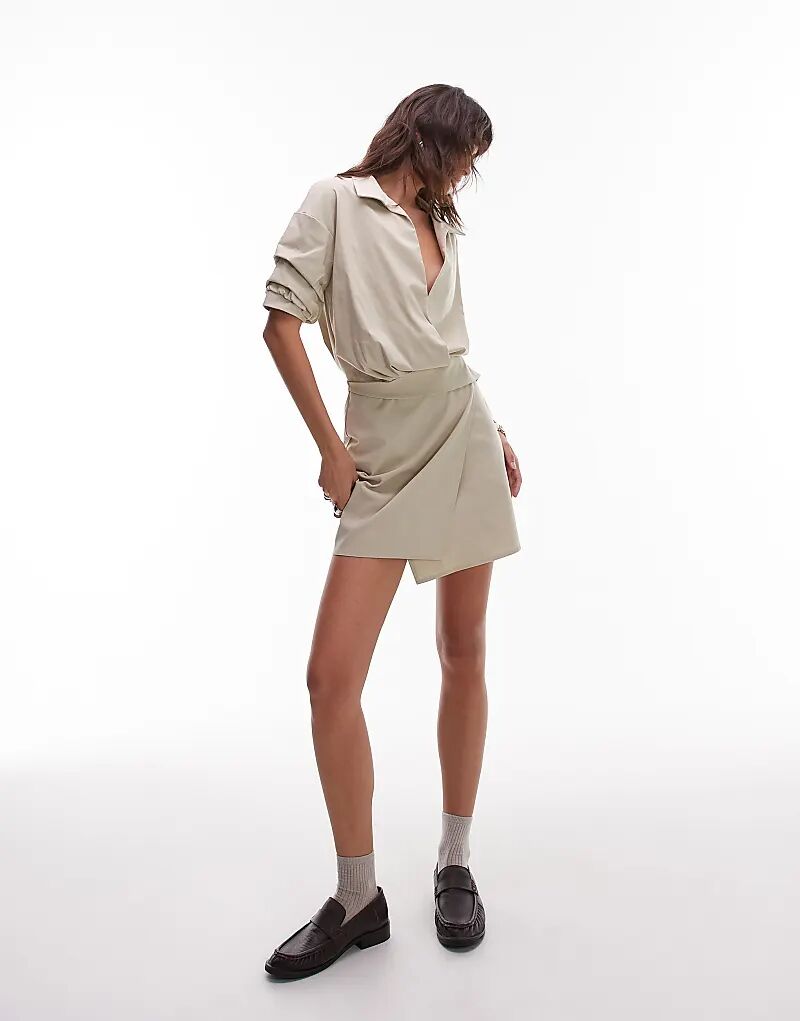 

Платье-рубашка мини ASOS DESIGN с драпировкой цвета овсянки