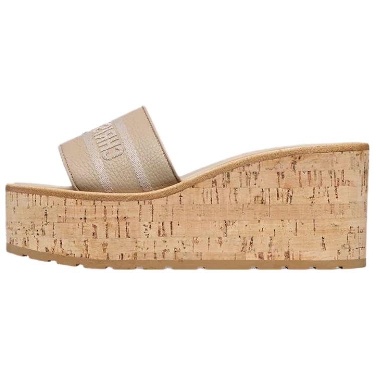 DIOR Резиновые тапочки-слайды Dway 8 см, женские, бежевые