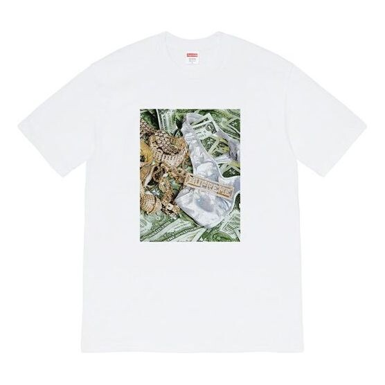 

Футболка ss20 week 1 bling tee us dollar printing short sleeve white Supreme, белый