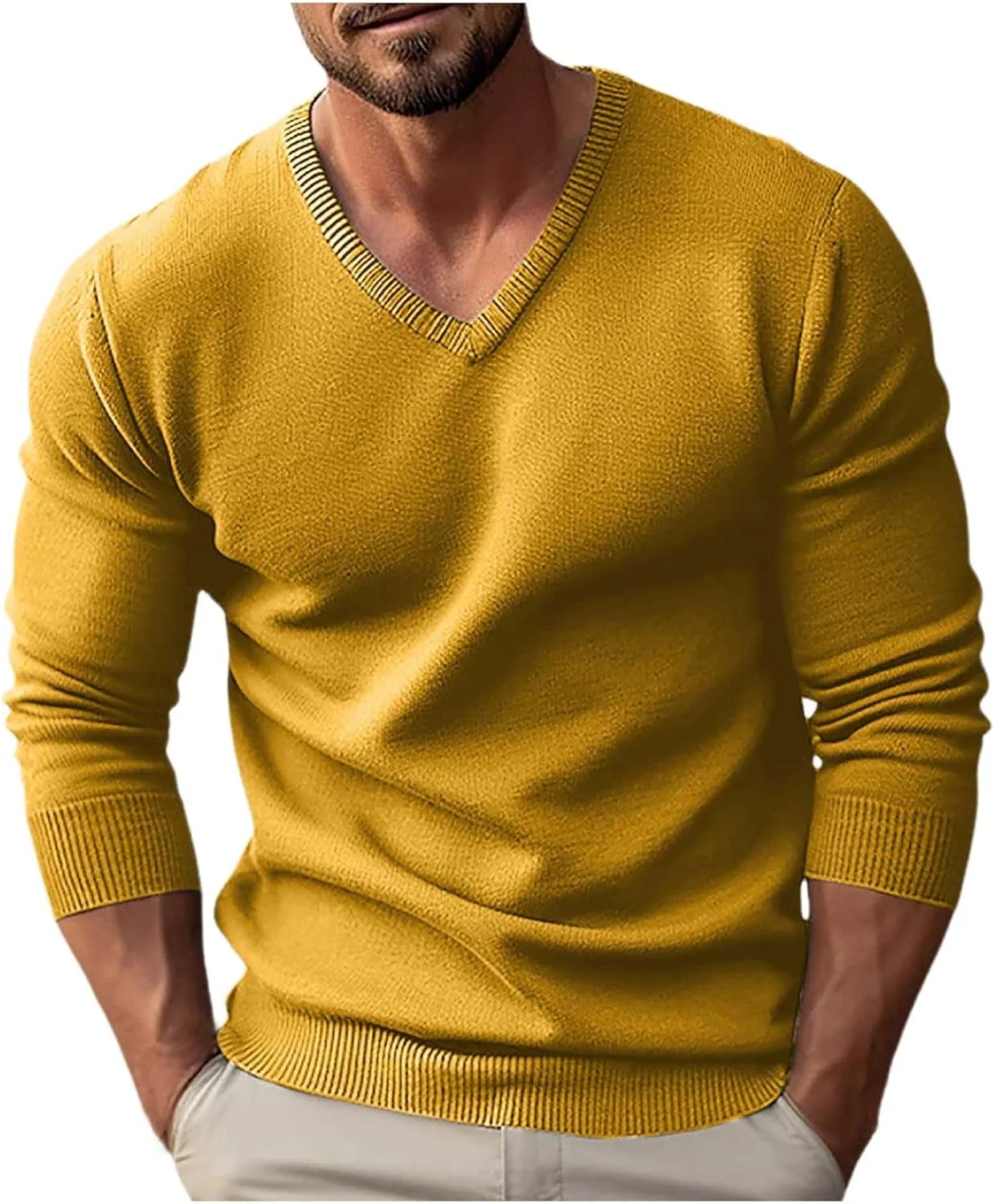 

Мужской свитер V-образным вырезом легкой вязки с длинным рукавом