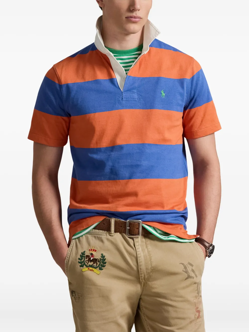 Полосатая рубашка поло с короткими рукавами Polo Ralph Lauren, оранжевый — фото 3