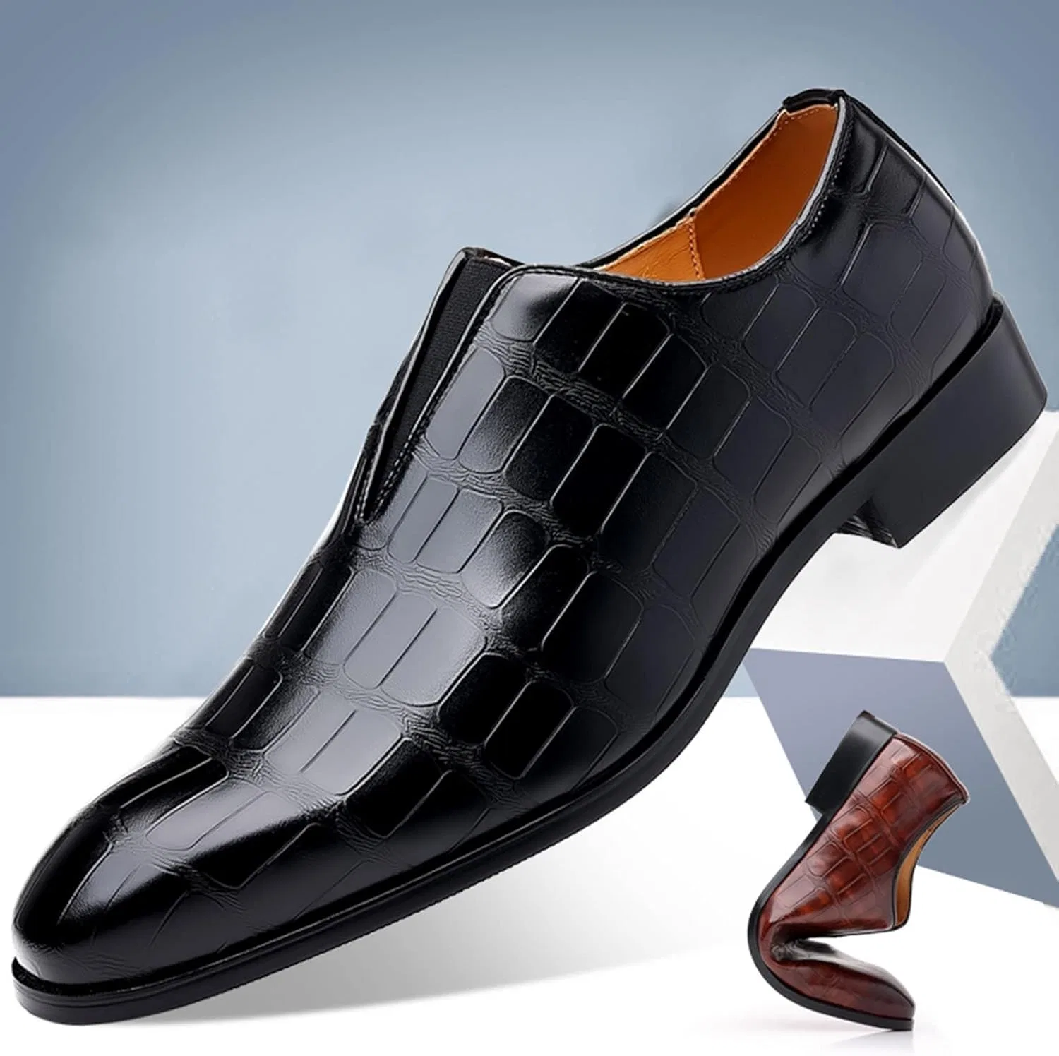 Туфли Herrenschuhe, Größe 9, Klassische Schuhe für Herren, zum Hineinschlüpfen, PU-Leder, niedrige Gummisohle, Blockabsatz, Arbeitskleidung, formelle Kleidung für Herren Generic, Schwarz — фото 2