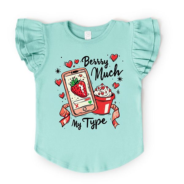 

Футболка с принтом "Berry much my type strawberry" и рукавами-фонариками The Juniper Shop, Seafoam