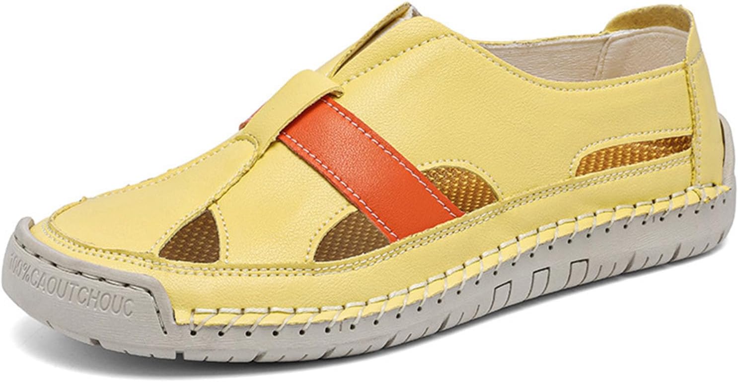 

Мужские летние повседневные сандалии Дышащие кожаные сандалии-рыбацкие Регулируемые на липучке Плоские удобные для пляжа Generic, желтый