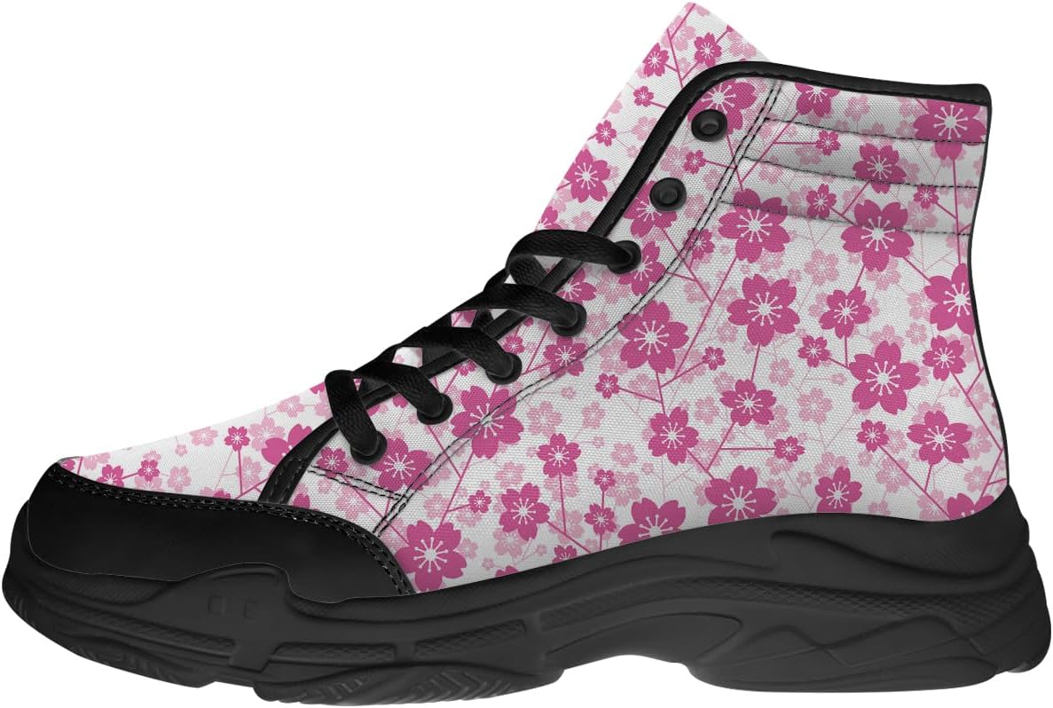 

Кеды на высокой подошве с узором сакуры для женщин, кружевные кеды на платформе, подарки для нее и для него Generic, розовый