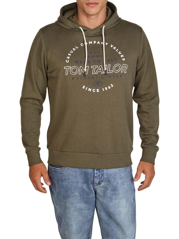 

Пуловер Tom Tailor Pullover Printed Hoodie, оливковый