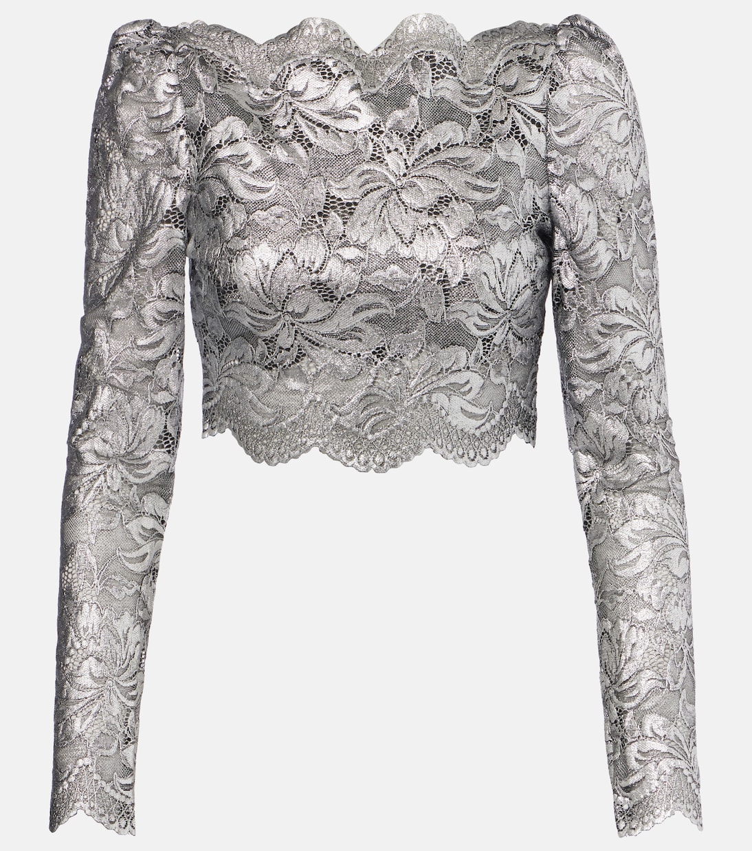 

Короткий кружевной топ с цветочным узором Rabanne, Black / Silver