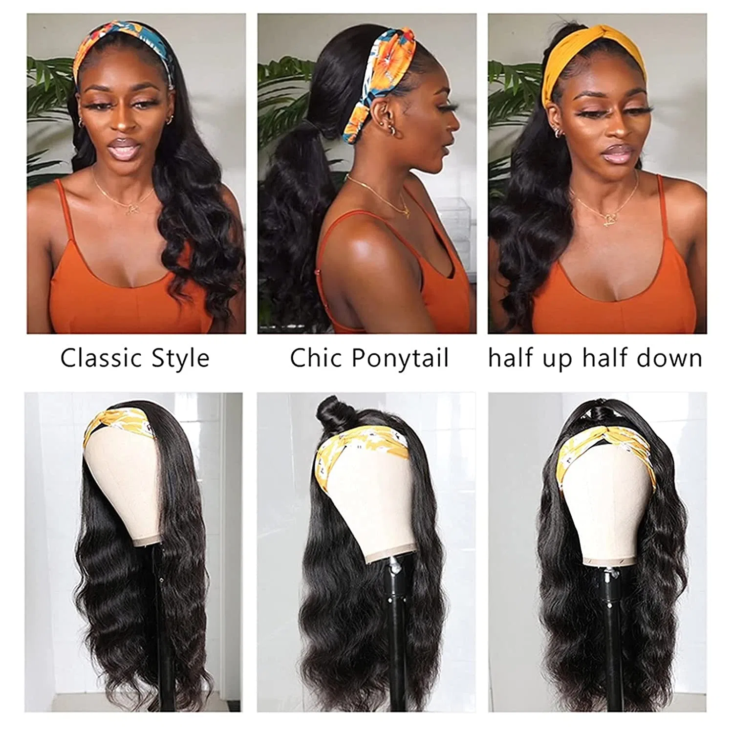 Парик с повязкой «Body Wave» из натуральных волос от Rebasar Rebasar, Black — фото 3