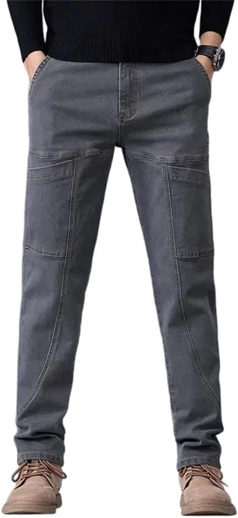 Джинсы прямые, зауженные, серые, мужские, Slim Fit