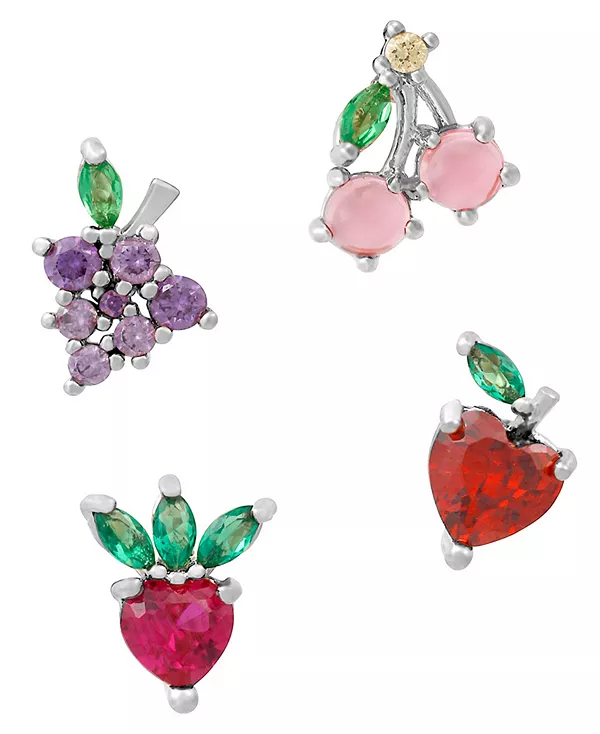 

Комплект серег-гвоздиков в виде фруктовой корзины Girls Crew, silver-tone