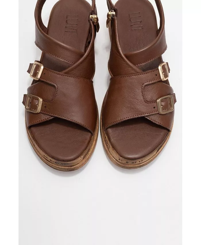 Levine Кожаные Сандалии с Пряжкой и Боковой Молнией (Женские) Forever & Always Shoes, коричневый — фото 3