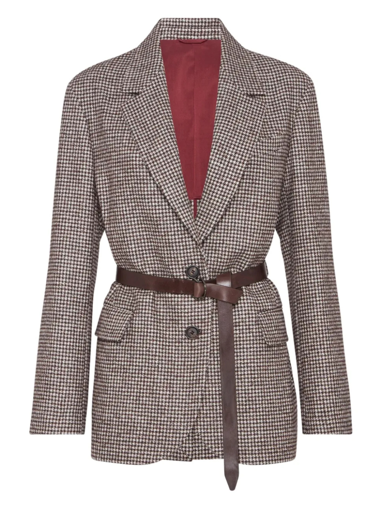 

Brunello Cucinelli блейзер в ломаную клетку с поясом, коричневый