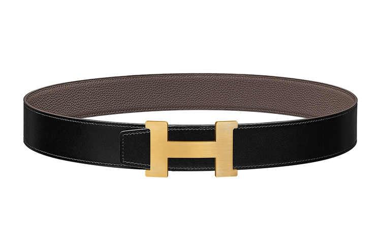 HERMES Мужской кожаный ремень из коровьей кожи черный с серым оловом шириной 3,8 см, Black — фото 4