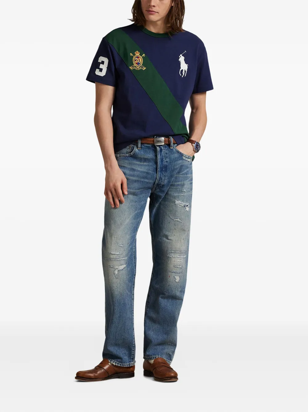 Футболка с отделкой в полоску POLO RALPH LAUREN, синий — фото 2