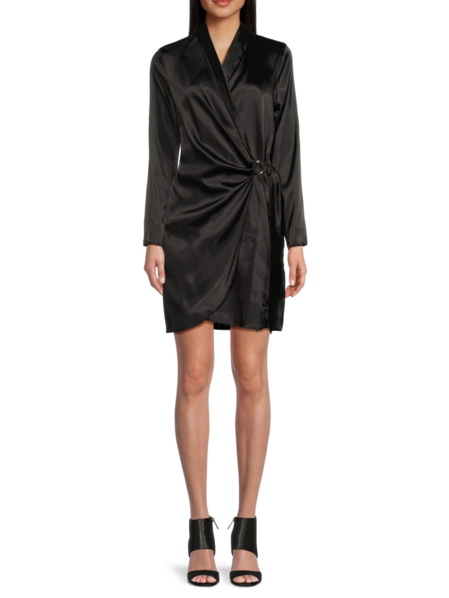 

Атласное мини-платье-халат Tash+Sophie, черный