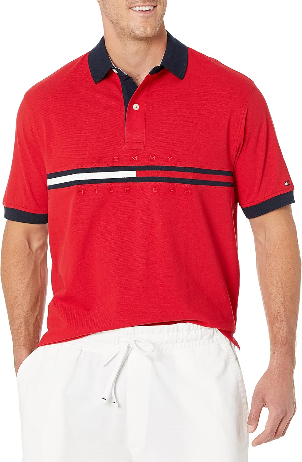 

Мужская рубашка поло Tommy Hilfiger с коротким рукавом и принтом флага из хлопка пике для больших и высоких, с индивидуальным кроем, Apple Red, Красный, Мужская рубашка поло Tommy Hilfiger с коротким рукавом и принтом флага из хлопка пике для больших и вы