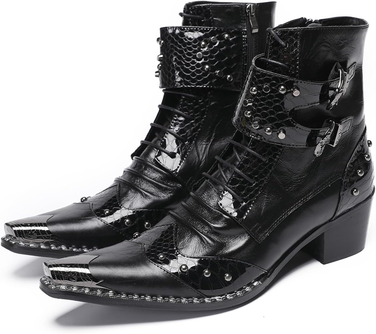 

Мужские ковбойские сапоги Santimon из натуральной кожи - западные праздничные сапоги с металлическим носком и пряжками, Сапоги до середины голени для вечеринок, рок- и мотоциклетные сапоги, черный