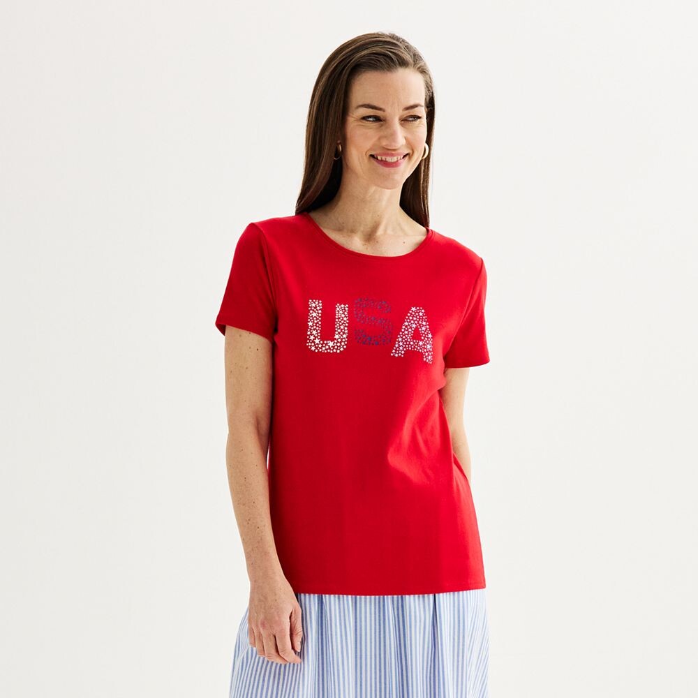 

Женская футболка Croft & Barrow Essential с круглым вырезом, цвет Red Usa Graphic