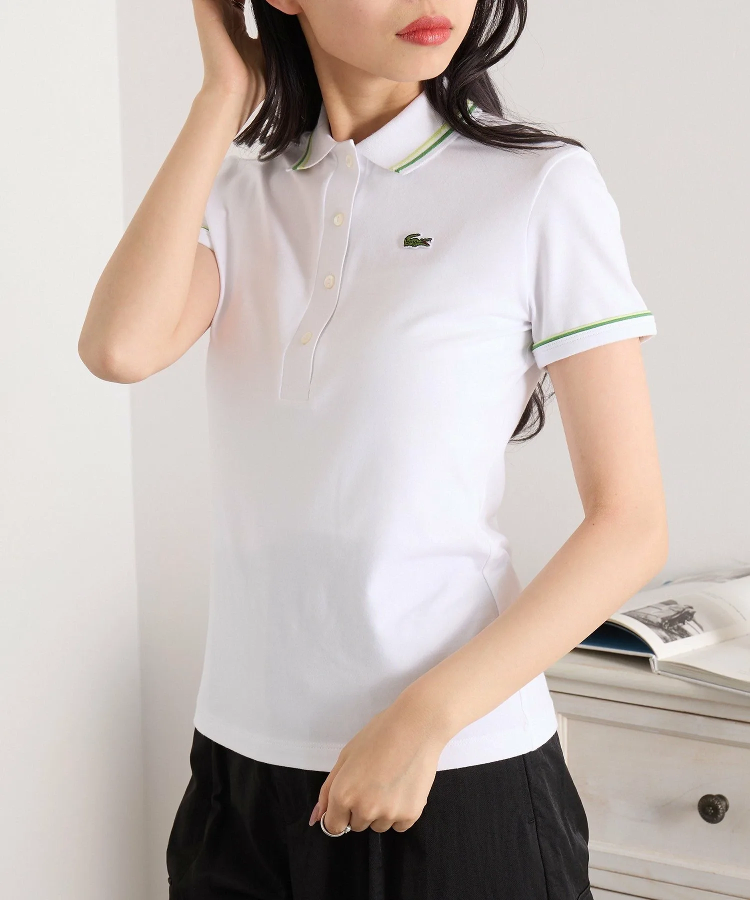 Поло Lacoste One-Point, двойная линия, белый — фото 4