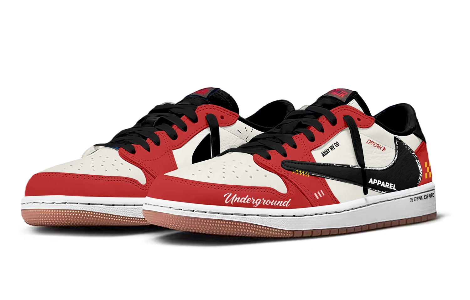 Travis Scott x Air 1 Chicago Travis Scott X AJ1 Низкие амортизирующие низкие винтажные баскетбольные кроссовки унисекс Jordan, черный красный — фото 4