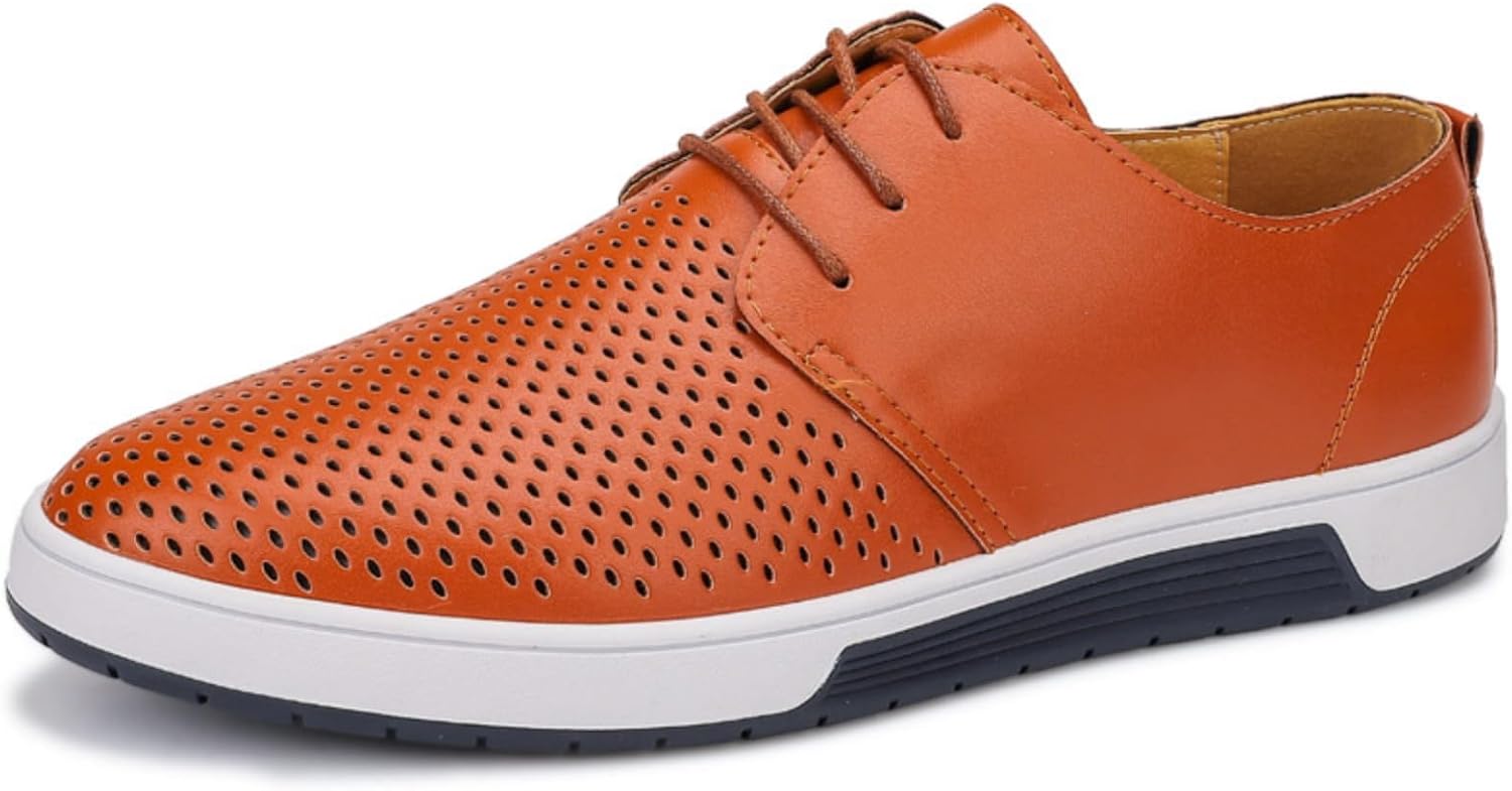 

Мужские повседневные оксфорды - дышащая кожа, плоская подошва - модные кроссовки с перфорацией, универсальная обувь на каждый день Khwfjas, желтый