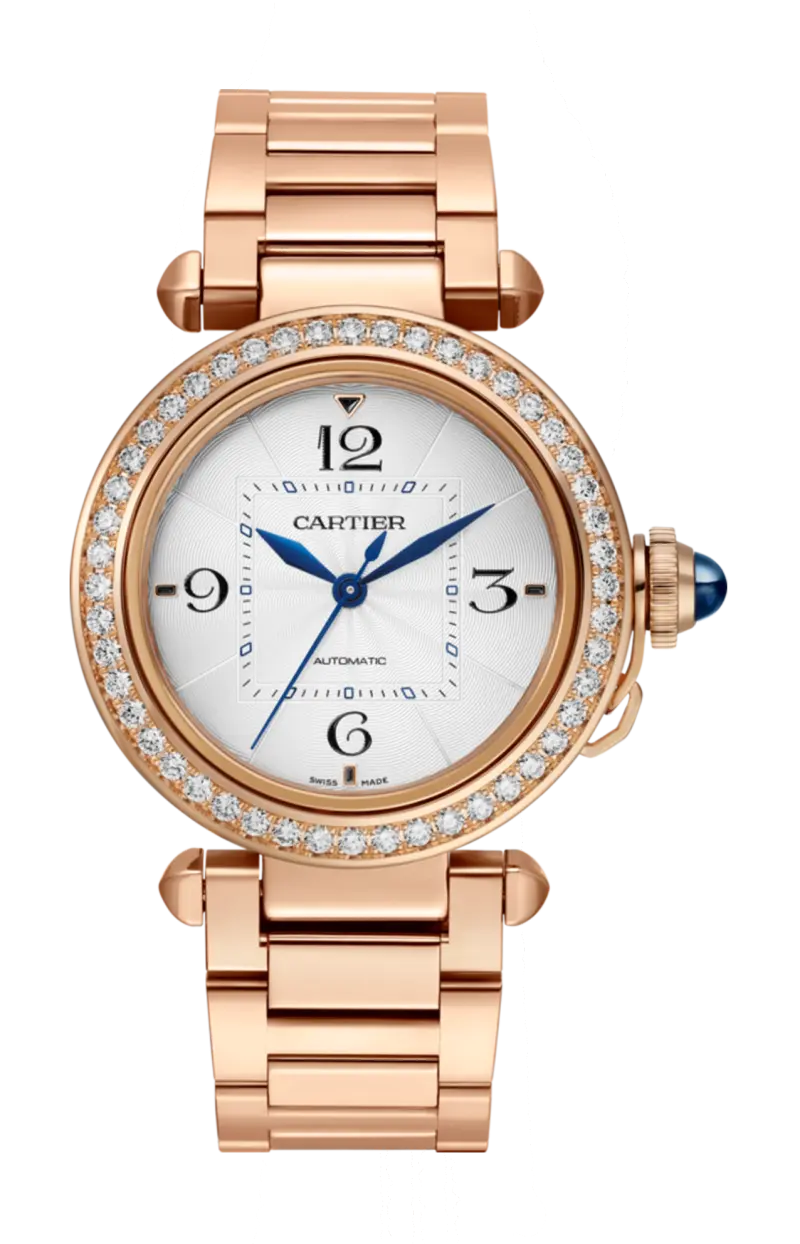 

Pasha de cartier 35 мм, автоматические, розовое золото, бриллианты, 2 сменных ремешка - wjpa0016 CARTIER