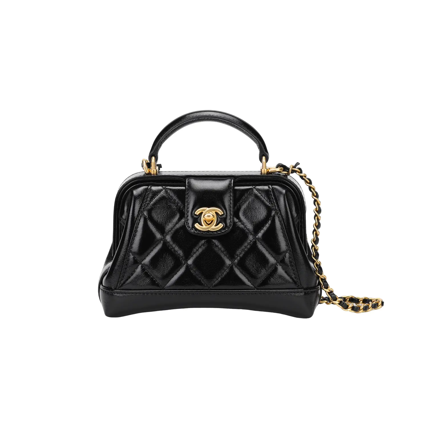 

CHANEL Полированная кожаная сумка через плечо унисекс мини черный