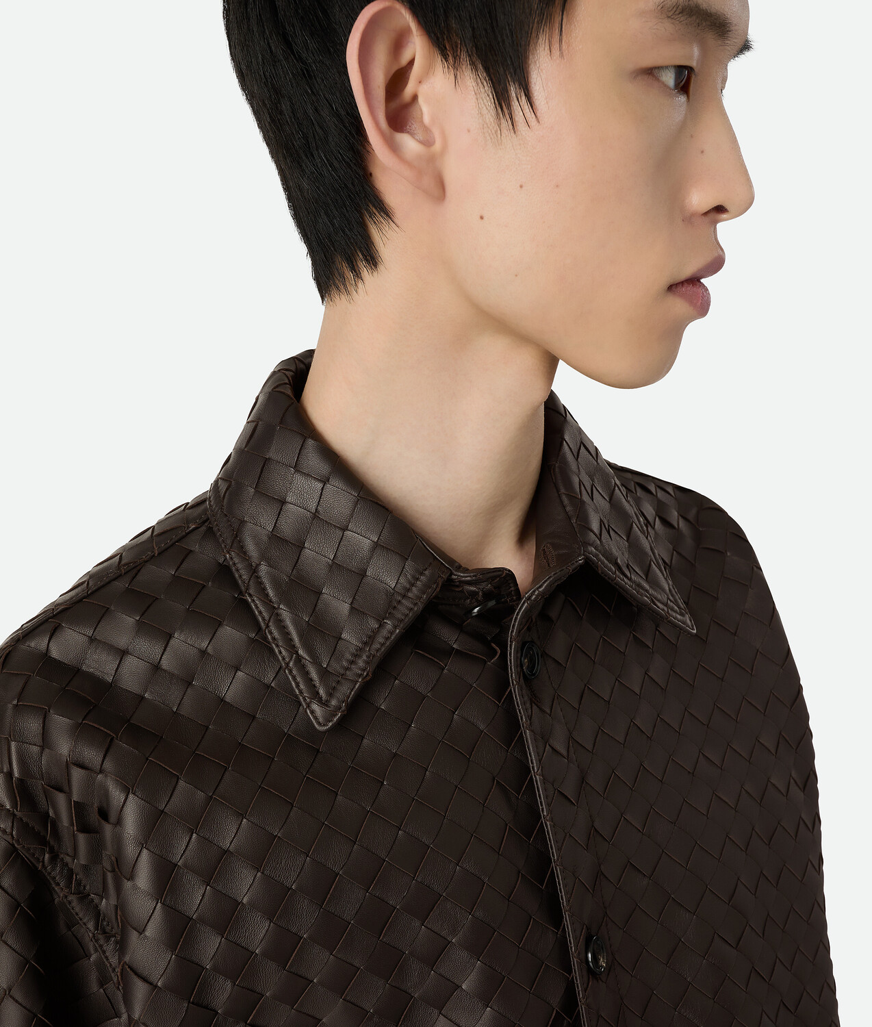 Intrecciato leather shirt BOTTEGA VENETA, фондан — фото 4