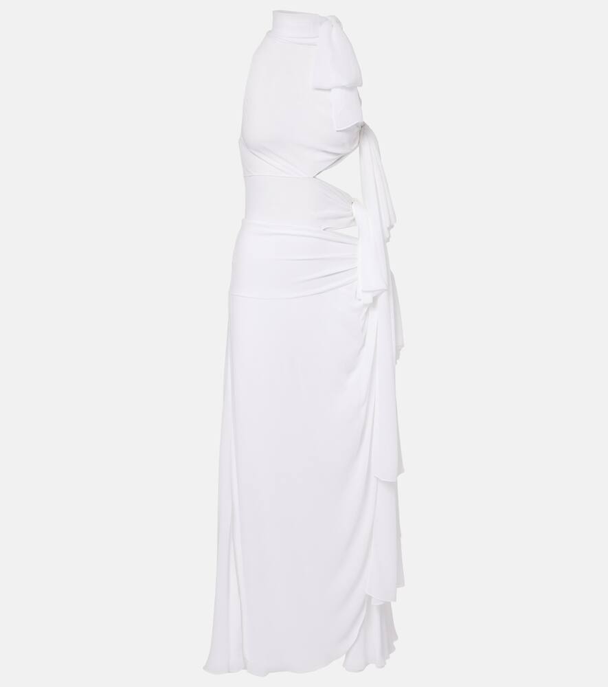

Асимметричное макси-платье из жоржета с бантом Alaïa, Blanc
