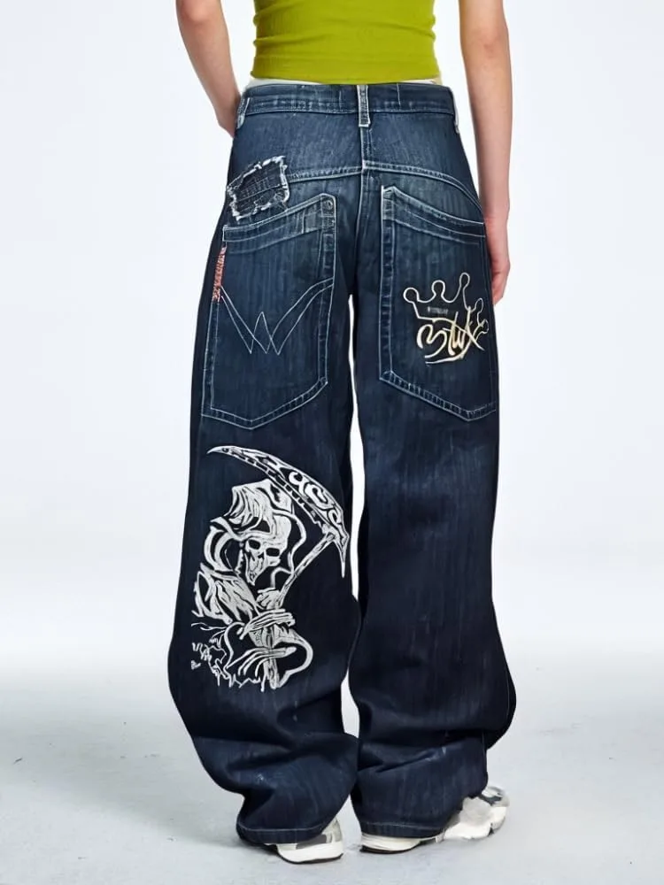 

Унисекс джинсы Y2K в стиле хип-хоп с принтом скелета Xojbzoo