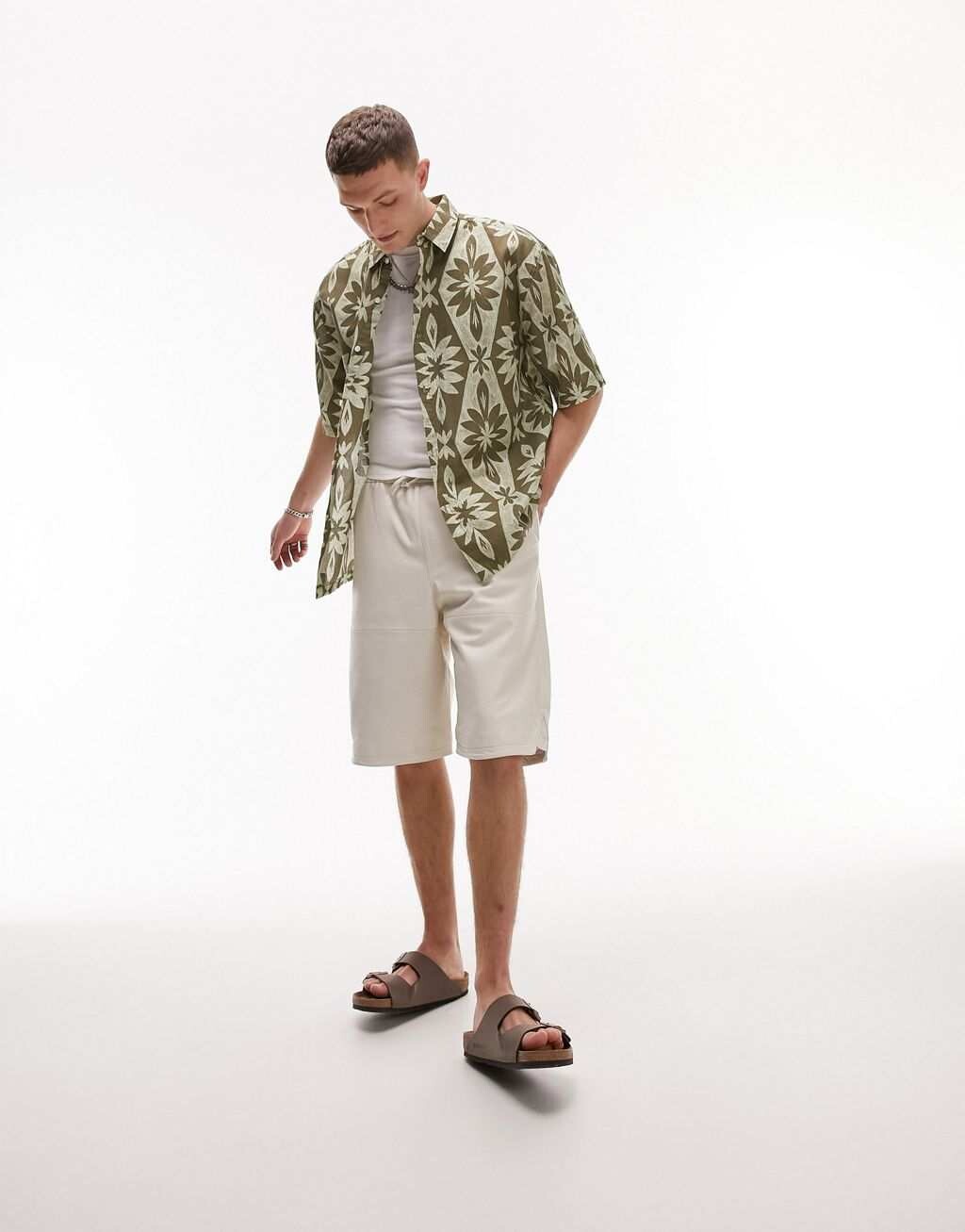 

Зеленая свободная рубашка с цветочным принтом Topman