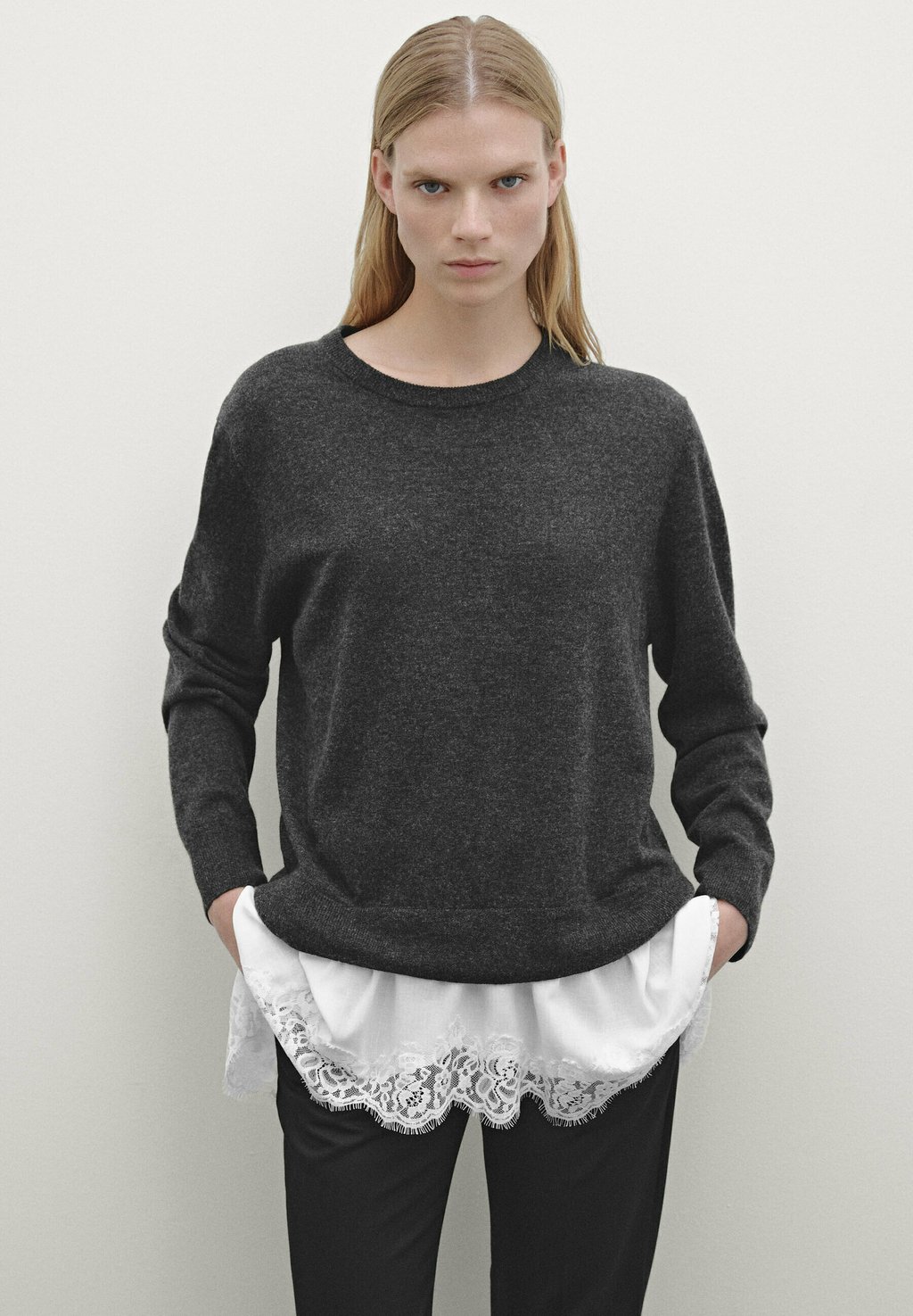 

Джемпер TRIM ON THE HEM Massimo Dutti, темно-серый