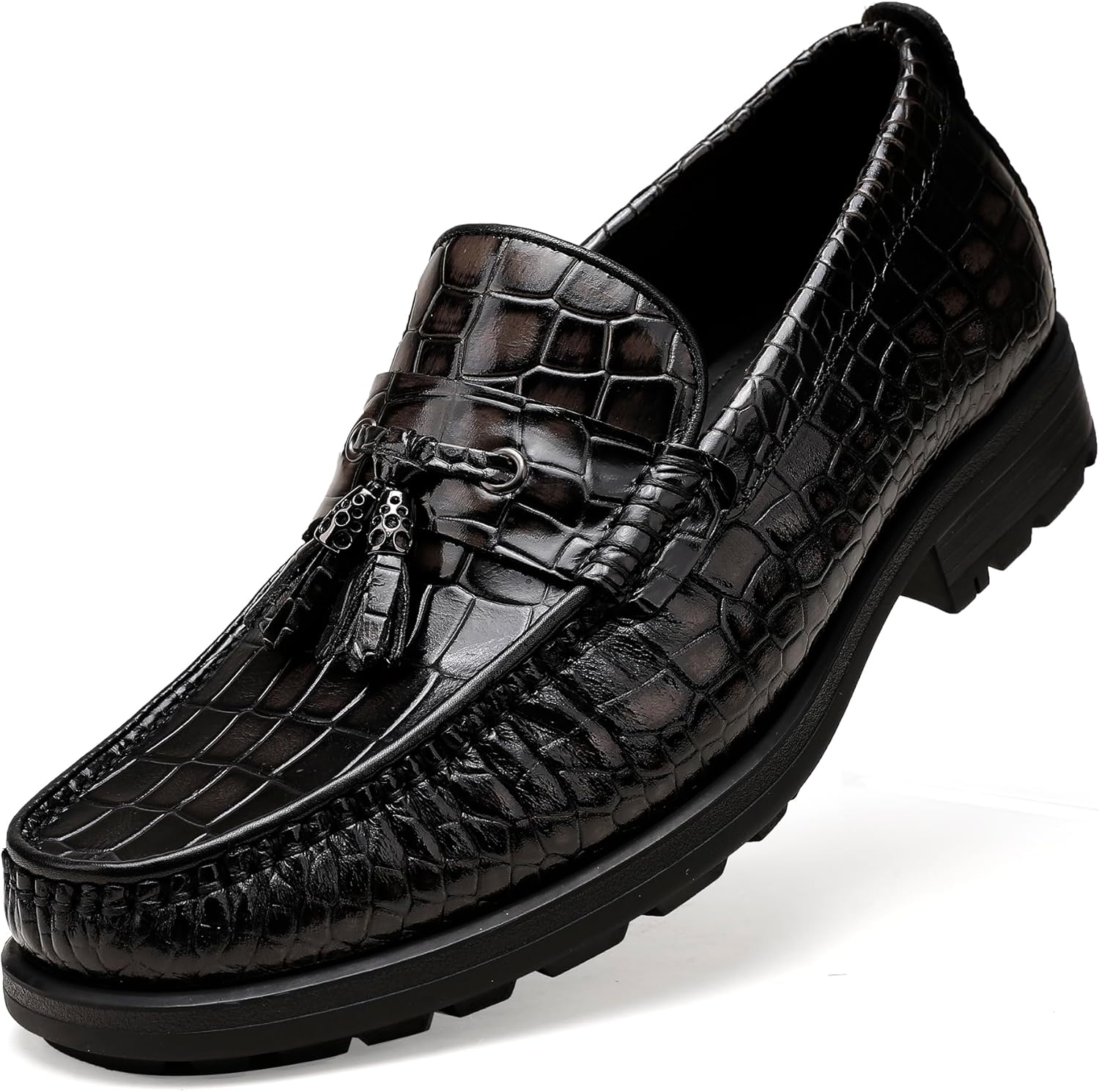 

Мужские лоферы с кисточками, повседневные лоферы с тиснением под крокодила, ручная работа, без шнурков, пенни-лоферы для мужчин Generic, серый